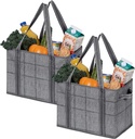 VENO 2 Pack 8 Gallon Reusable Grocery Bags, Extra Large Shopping Bags for groceries, Utility Tote with Handles and Hard Bottom, Foldable Cart Organizer, Water Resistant, Heavy-Duty (Windowpane)