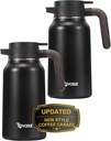 2 PCS Thermal Coffee Carafe 70 oz - 36 Hour Hot Stainless Steel Carafes for Hot Liquids-Insulated Coffee Carafes For Keeping Hot/Cold Coffee, Tea, Water, Drink Dispenser for Parties(Black/Black)