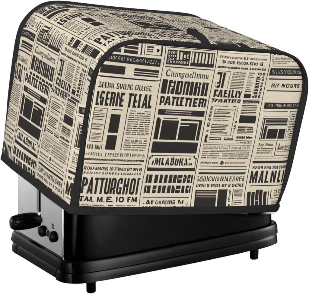 2 slice Toaster Cover, newspaper Print Bread Machine Covers with Pockets for Kitchen Counter 11.4''x7.9''x7.5''