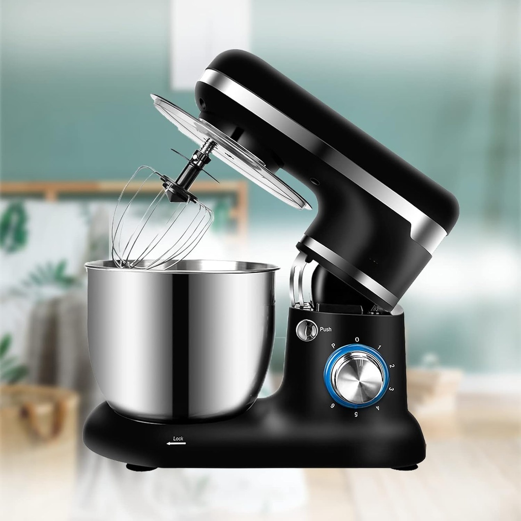 Stand Mixer in Home Kitchen Tilt-Head 6-Speed Kitchen Electric Dough Mixer for Household Baking Bread, with Dough Hooks, Flat Beaters, Whisk Pouring Shield,Black