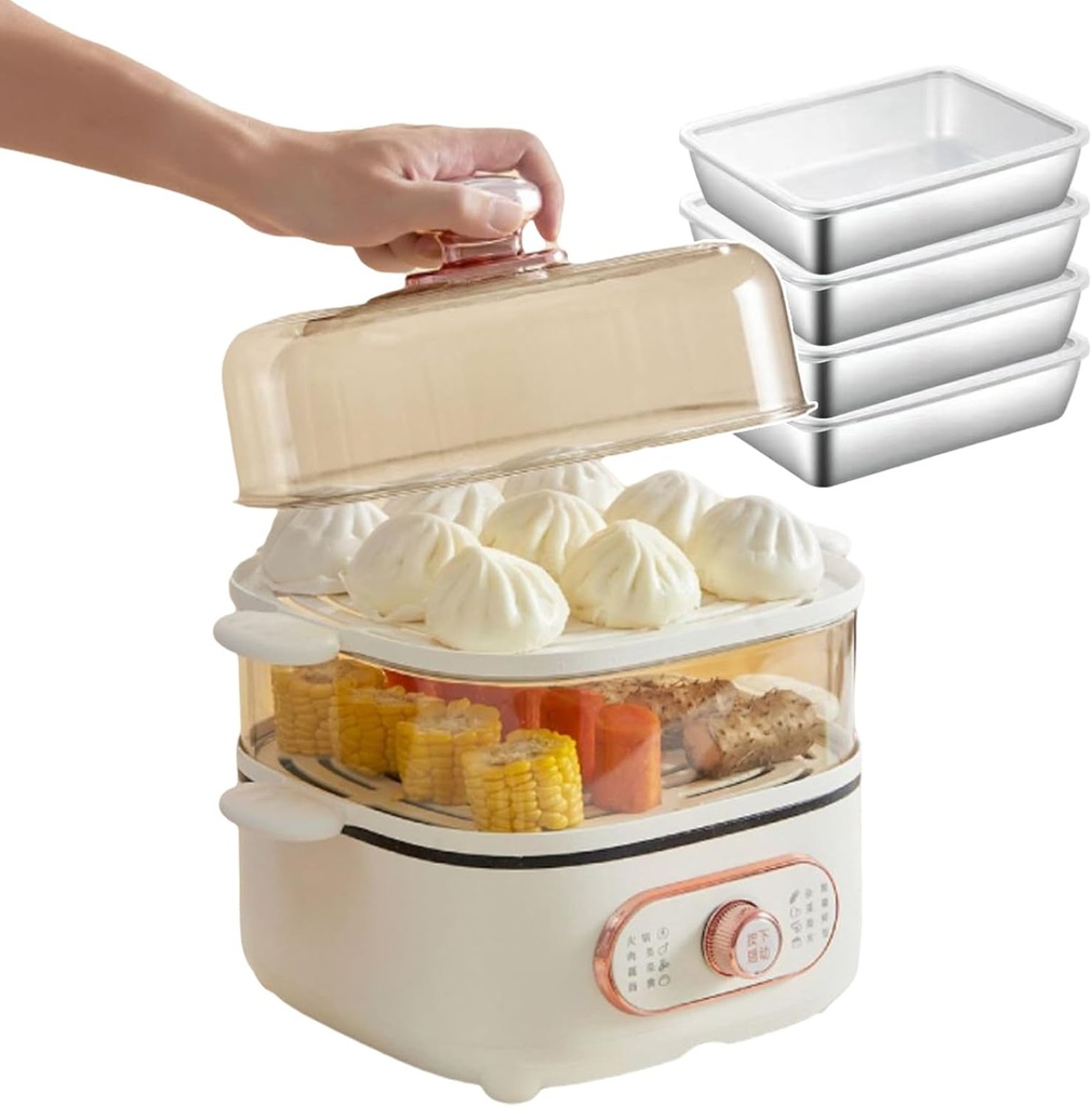 2-in-1 Food Steamer Electric Shabu Hot Pot for Home 1200w/Double Layer Hot Food Warmer/Electric Stackable Food Steamer for Three Layers, 10.5L (With 4 Boxes)