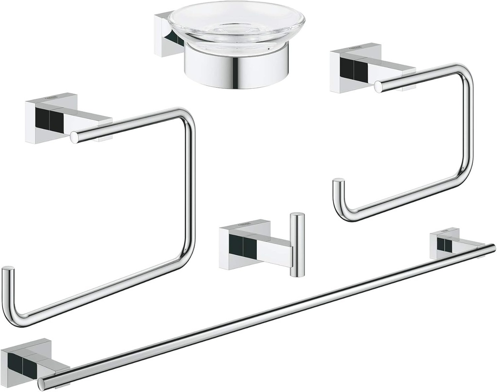 GROHE 40758001 Essentials Cube Master Bathroom Accessories Set 5-in-1 in StarLight® Chrome