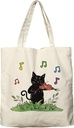 Dlzdn Black Cat Tote Bag Aesthetic Music Cat Play Guitar Reusable Shopping Grocery Bag Beach Bag Birthday Christmas Gifts for Women