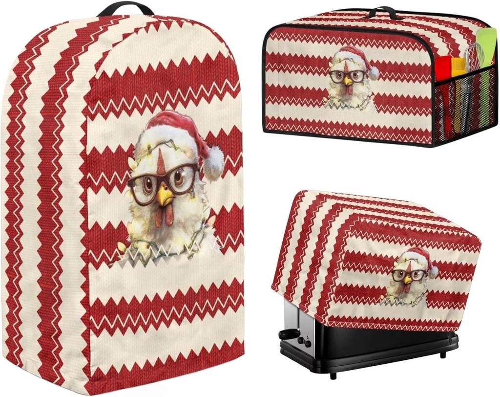Chicken Small Appliance Covers 3 Pcs Set Waffles Maker Oven Dust & Blender Cover with Top Handle & Crock Pot Dust Cover Fingerprint Protection Festive Decor