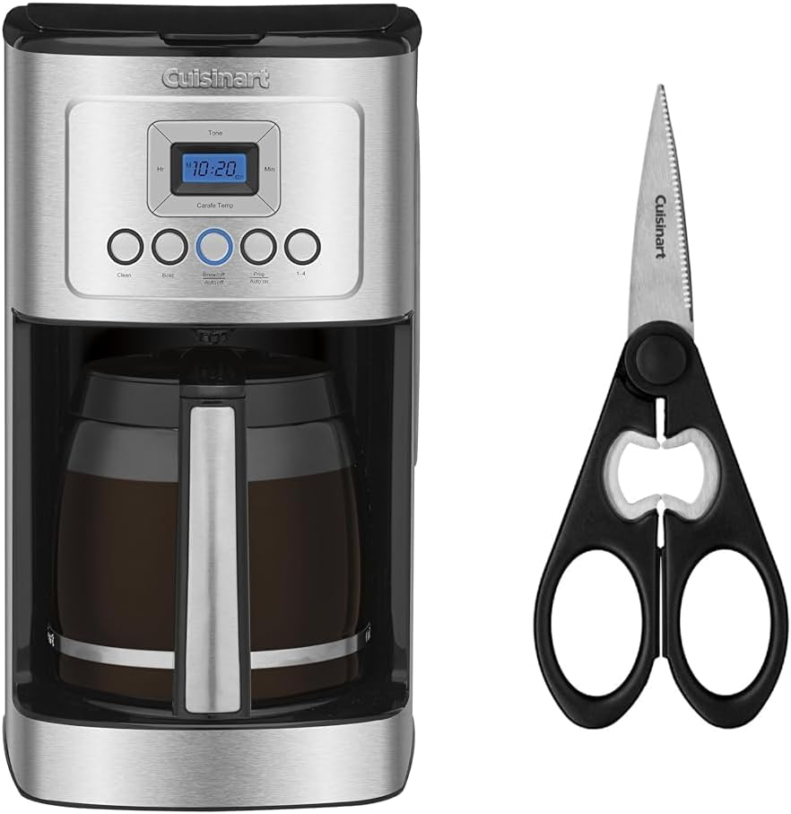 Cuisinart Coffee Maker, 14-Cup Glass Carafe, Fully Automatic for Brew Strength Control & 1-4 Cup Setting, Stainless Steel, DCC-3200P1 & C77TR-SHR Classic Shears 8" All Purpose Kitchen Scissors, Black