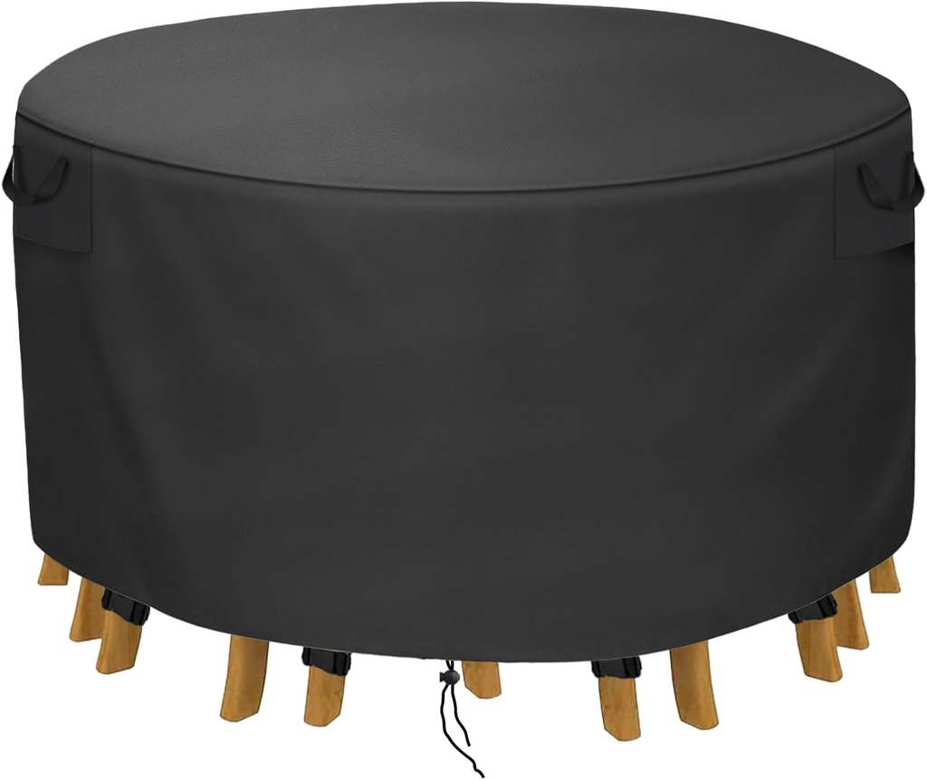 Outdoor Round Table Chair Set Covers, 420D Oxford Patio Sectional Chair Table Cover Waterproof Protector Garden Patio Furniture Set Covers (Black, 84"D x 28"H)