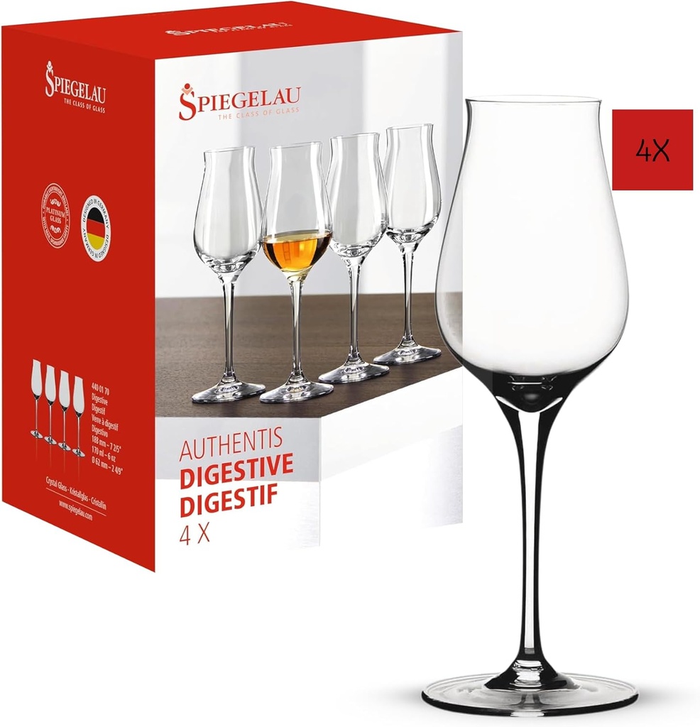 Spiegelau 4 Piece Authentis Digestive Wine Glasses, Clear