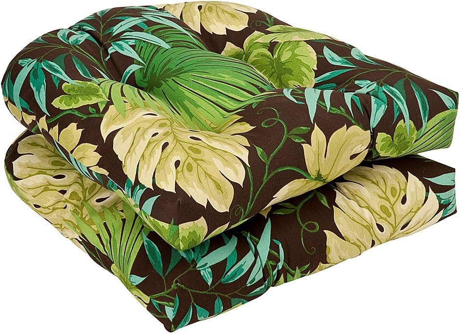 Pillow Perfect - 353289 Outdoor/Indoor Tropique Peridot Tufted Seat Cushions (Round Back), 19" x 19", Green, 2 Pack