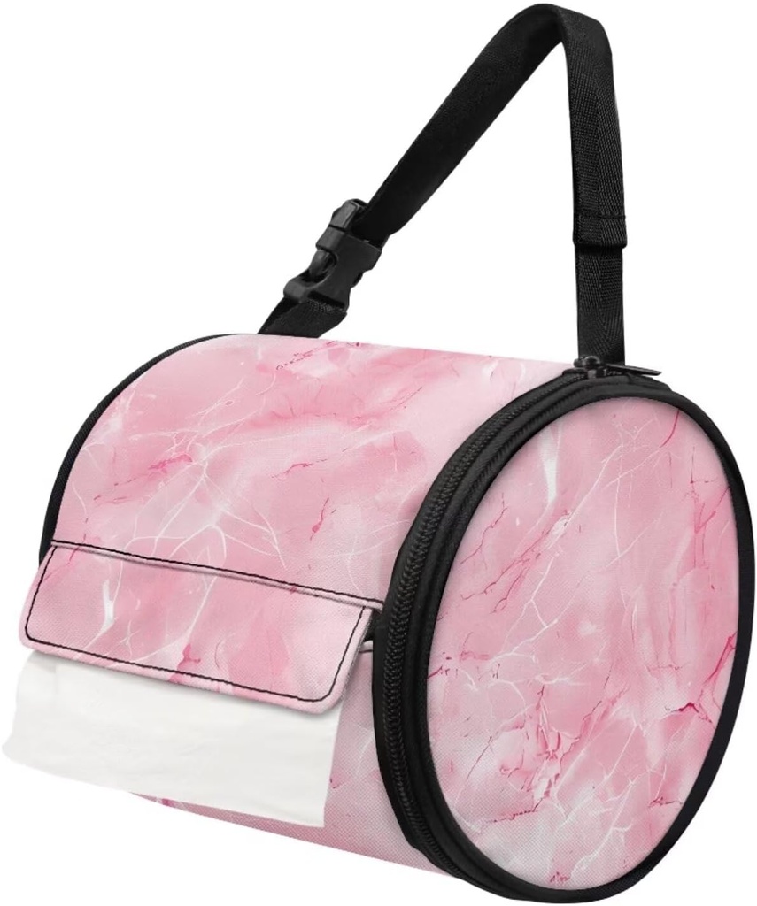 Toilet Paper Holder Pink Marble Toilet Paper Travel Camping Bathroom Kitchen Toilet Paper Protector from Cats Dogs, Roll Cover with Pocket and Adjustable Strap