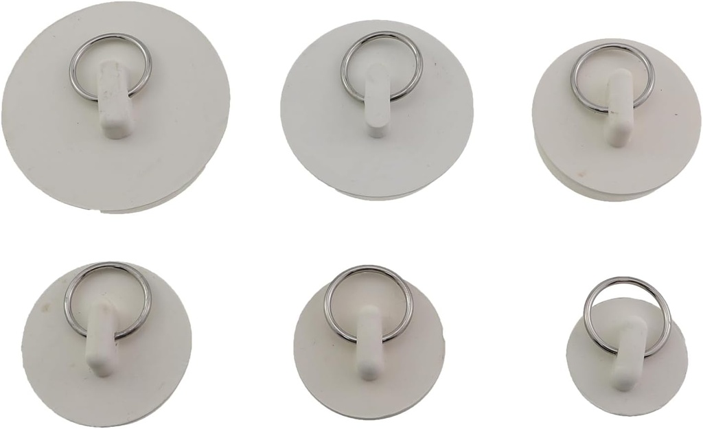6PCS White Rubber Wash Basin Bathtub Stoppers 6 Sizes Sink Plugs Kitchen Drain Plug Suitable for Drains Bathtubs Laundry Sink