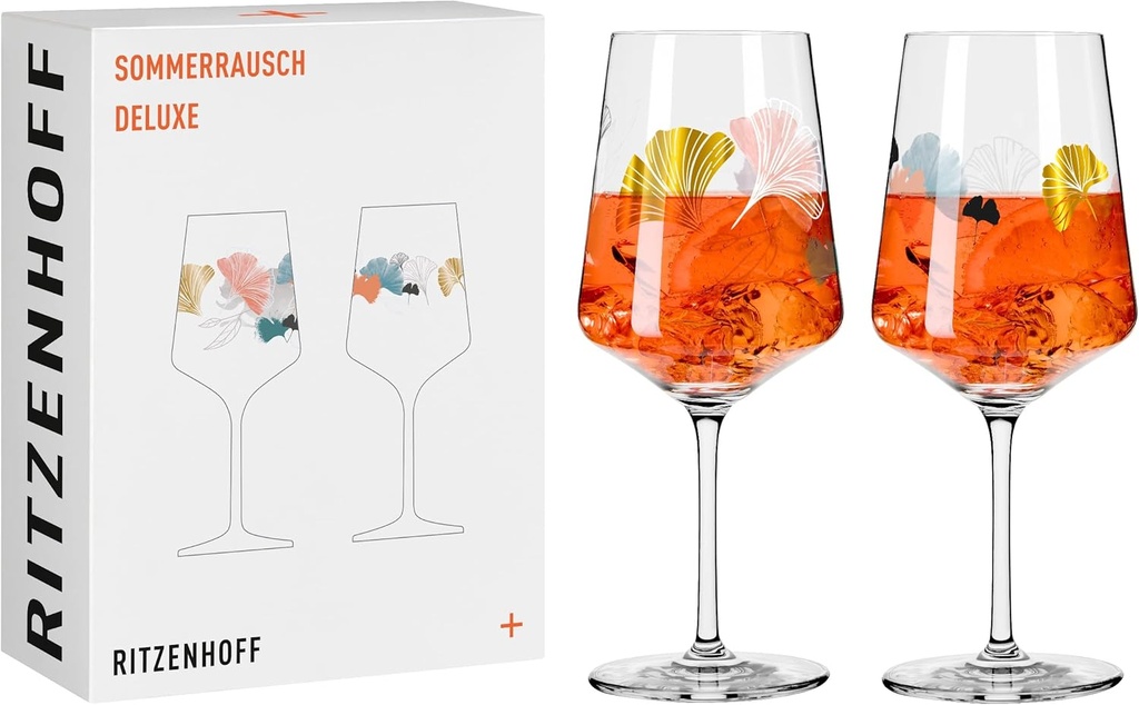 RITZENHOFF Sprizz 2841018 Aperitif Glass Set of 2 500 ml Summer Rausch Deluxe Series with Ginko Motif Made in Germany