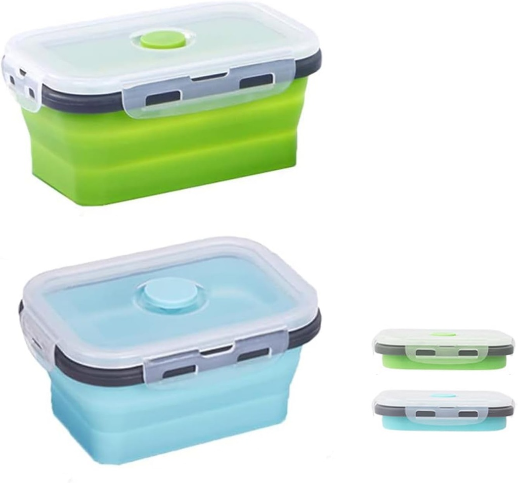 ABSOK 2 Pcs Collapsible Food Storage Containers with Lids and Vent, Silicone Food Storage Containers, Microwave Freezer Dishwasher Safe