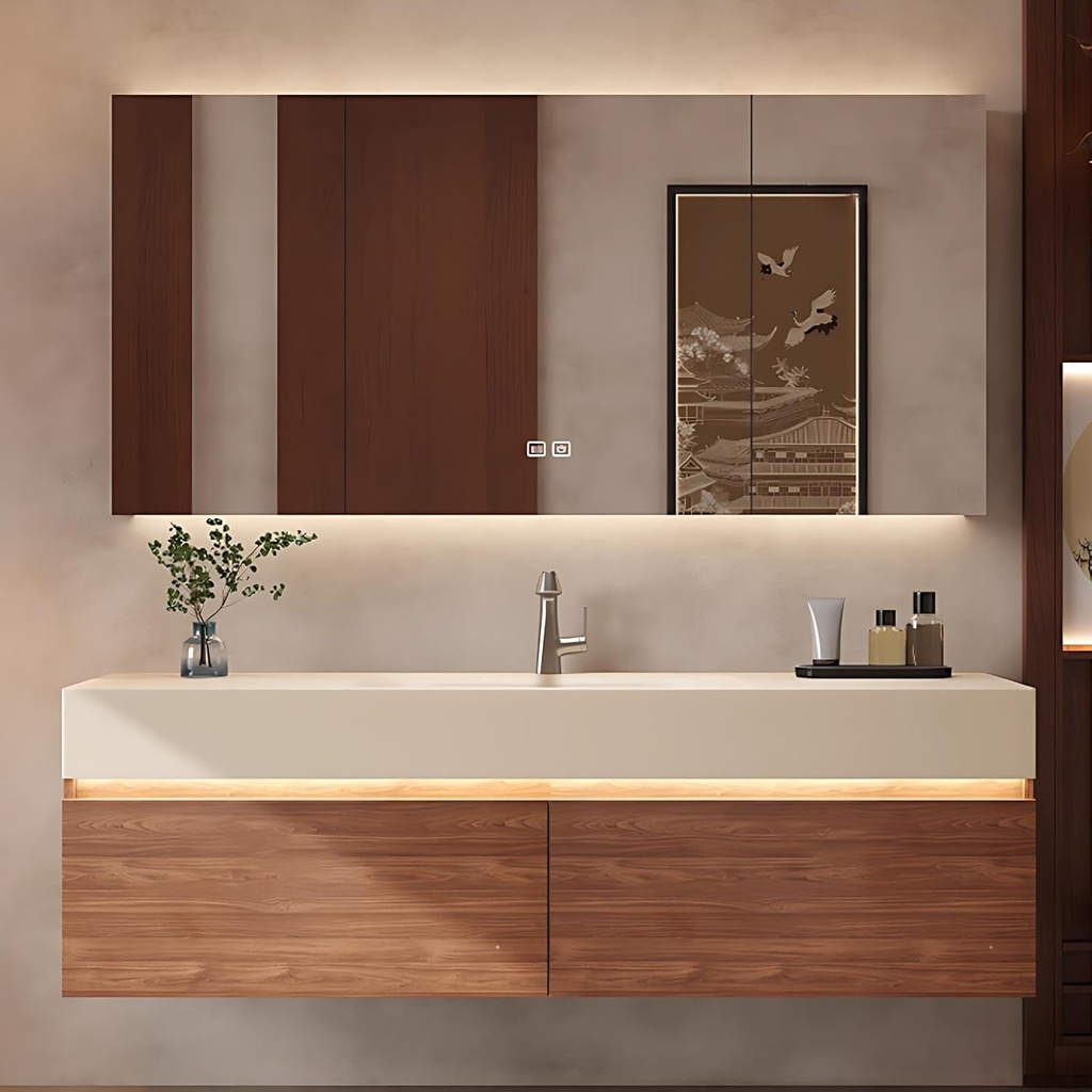 32 inch Bathroom Vanity with Sink - Bathroom Sink Cabinet with Anti-Fog Mirror, Waterproof Finish, Soft-Close Drawers, One-Piece Seamless Basin, Sensor Light, Fully Assembled