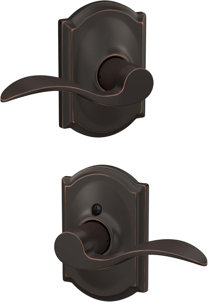 Schlage F10 ACC 716 CAM Accent Door Lever with Camelot Trim, Hall & Closet Passage Lock, Aged Bronze