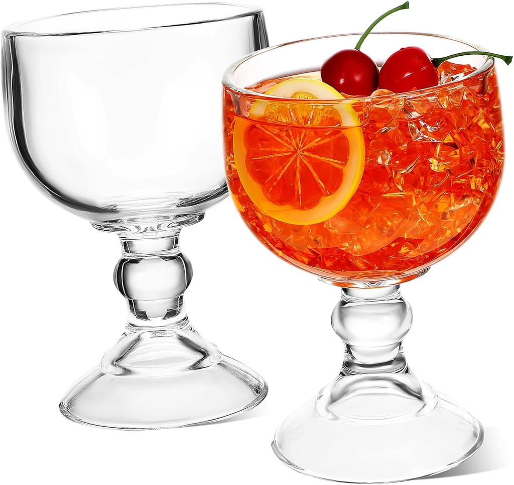 2 Pcs Glass Goblets Transparent Margarita Glasses for Parties Weddings Bars with Smooth Rounded Rim Comfortable Grip