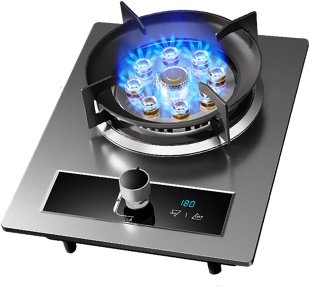 Stainless Steel Gas Stove, 7.2KW 9 Cavity High Fire, 180 Minutes Timer, Suitable for Home Kitchen with Flameout Protection(LPG)