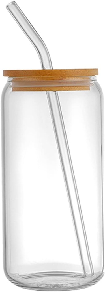 Drinking Glasses with Bamboo Lids and Glass Straw 1/4pcs Set for Hotel Canteens 18oz Can Shaped Glass Cups Beer Glasses