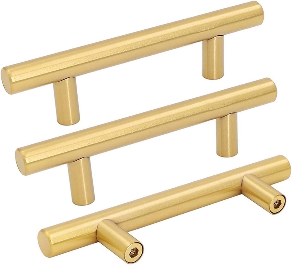 Goldenwarm 25 Pack Brushed Gold Cabinet Pulls 3in Cabinet Handles Brass Kitchen Cupboard Drawer Pulls - LS201GD76 Brushed Brass Dresser Hardware Bathroom Cabinet Door Hardware