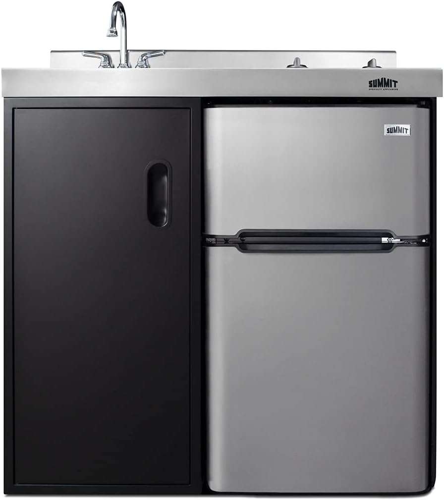 Summit CK36ELGLASS 37 Inch Wide All-In-One Kitchenette with Electric Smooth Top Burners - Black / Gray