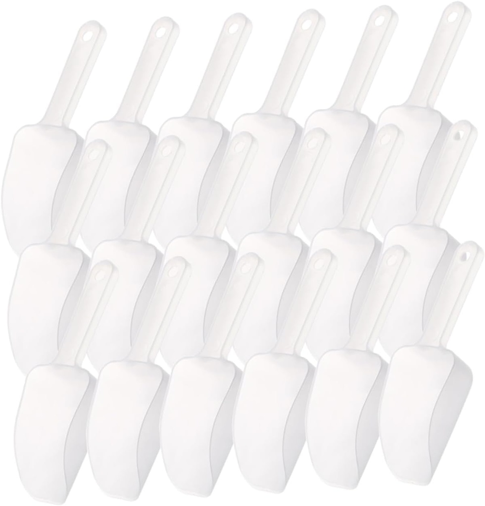 20pcs Convenient Ice Scoop Modern Frosted Transparent Kitchen Food Scoops for Flour Rice Grains More Plastic Long Handle for Home Restaurant Party Use