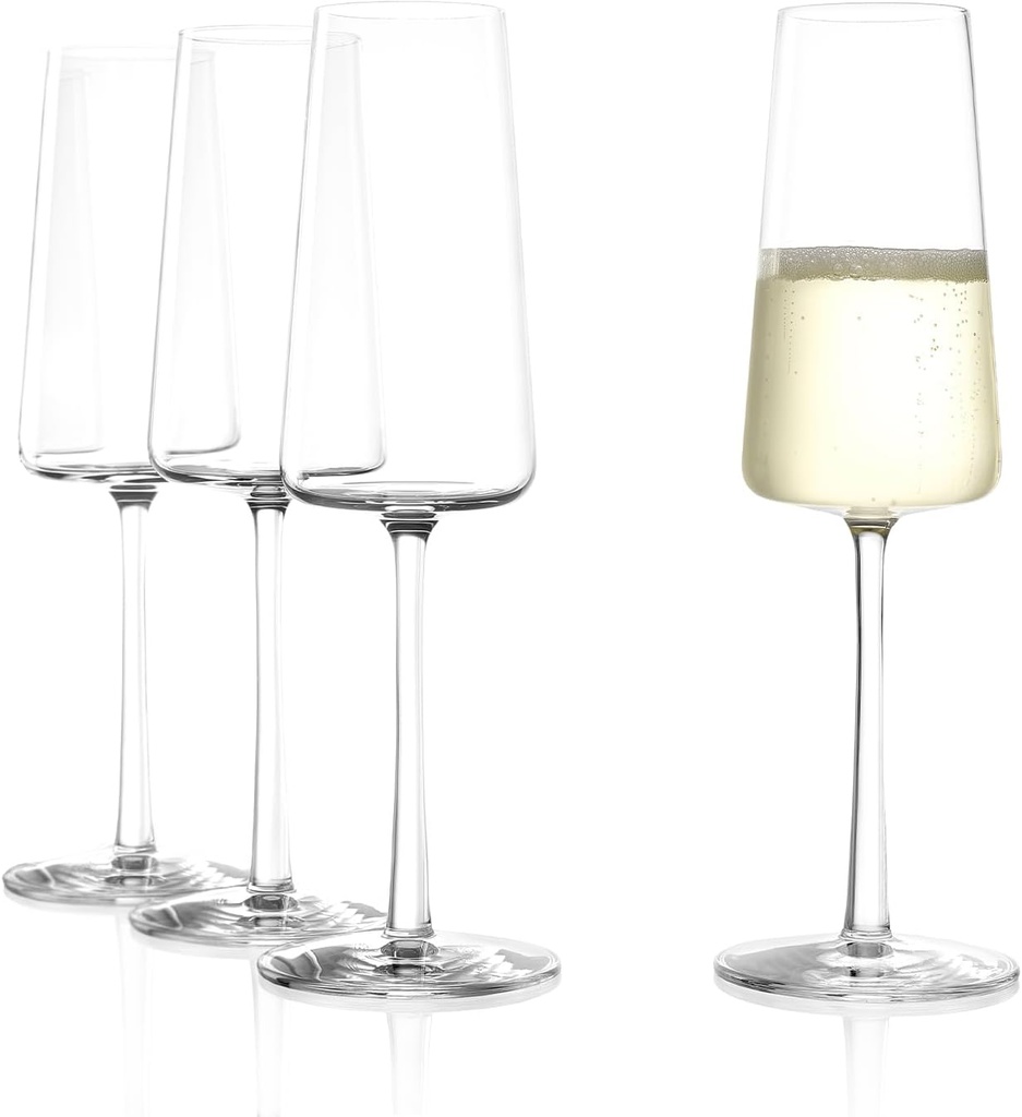 Stölzle Lausitz Champagne Glasses Power 4-Piece Set 8 oz – Elegant Flutes Ideal for Prosecco & Sparkling Wine – Crystal Champagne Glasses – Dishwasher- & Shockproof