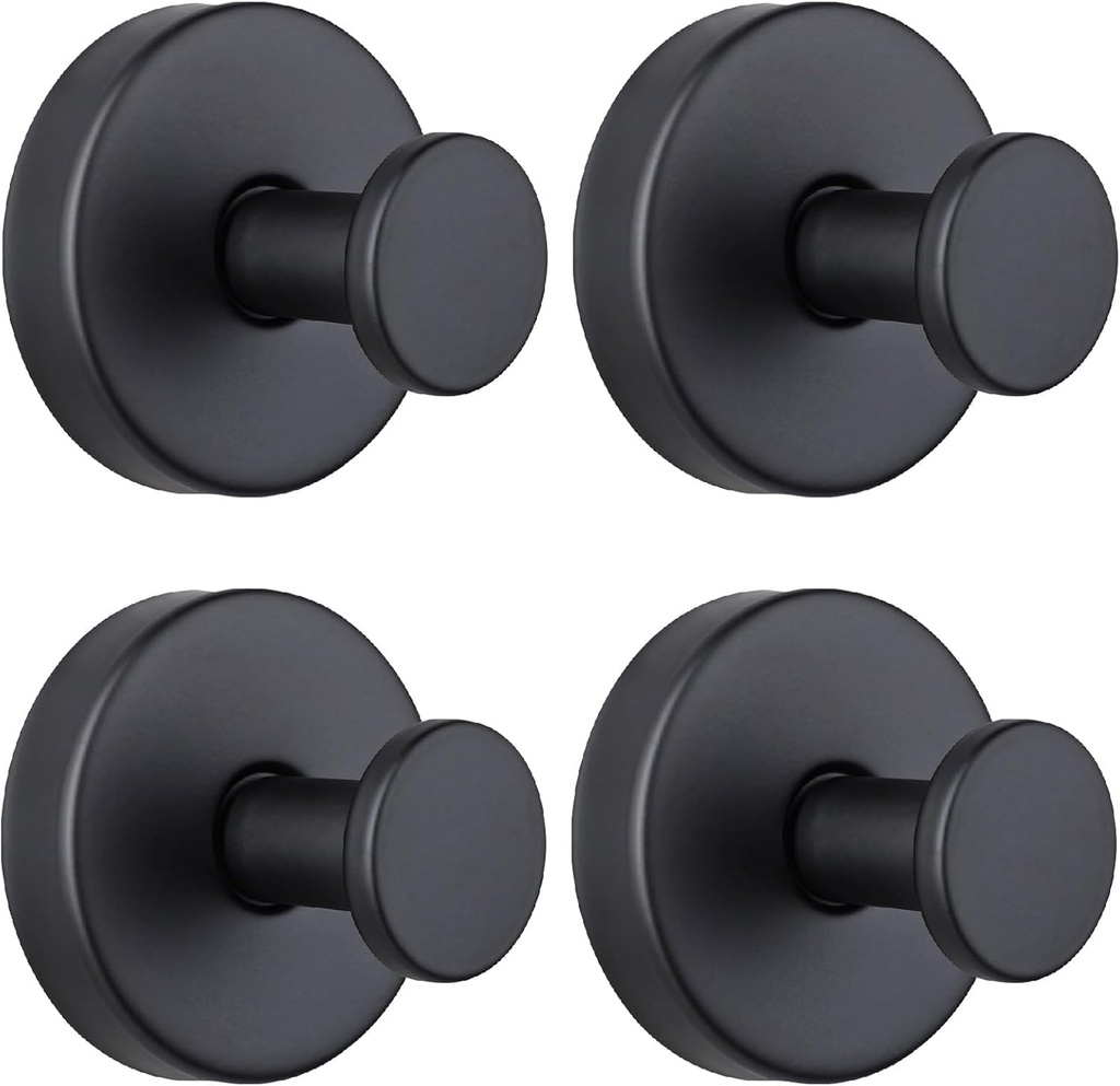Suction Cup Hooks for Shower, Towel Hooks for Bathroom Kitchen Glass Mirror Tile, Stainless Steel Suction Hooks for Hanging Towel Coat Loofah Robe up to 15 lbs, 4 Pack (Black)