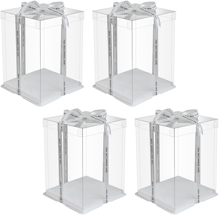 Zerodeko 4pcs Cake Packing Box for Birthday Cakes Ribbon and Oil Food-grade Containers for Celebrations and Events