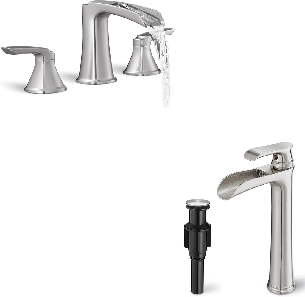 High Flow 6-16 Inch Deck Mount Faucet for Bathtub, 2 Handle Bath Tub Faucets, Tall Vessel Sink Faucets, Vanity Faucet 1 Hole Single Handle, Brass Waterfall Faucet for Bathroom Sink