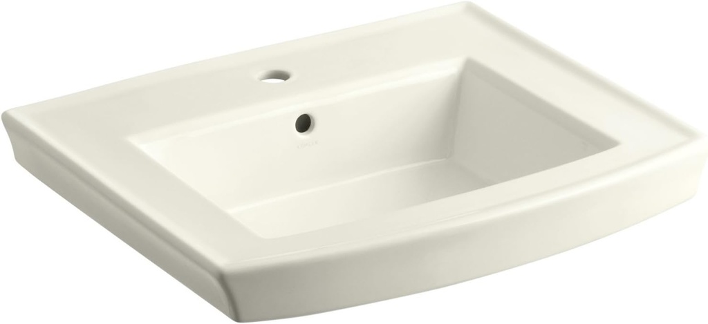 KOHLER K-2358-1-96 Archer Pedestal Bathroom Sink Basin with Single-Hole Faucet Drilling, Biscuit