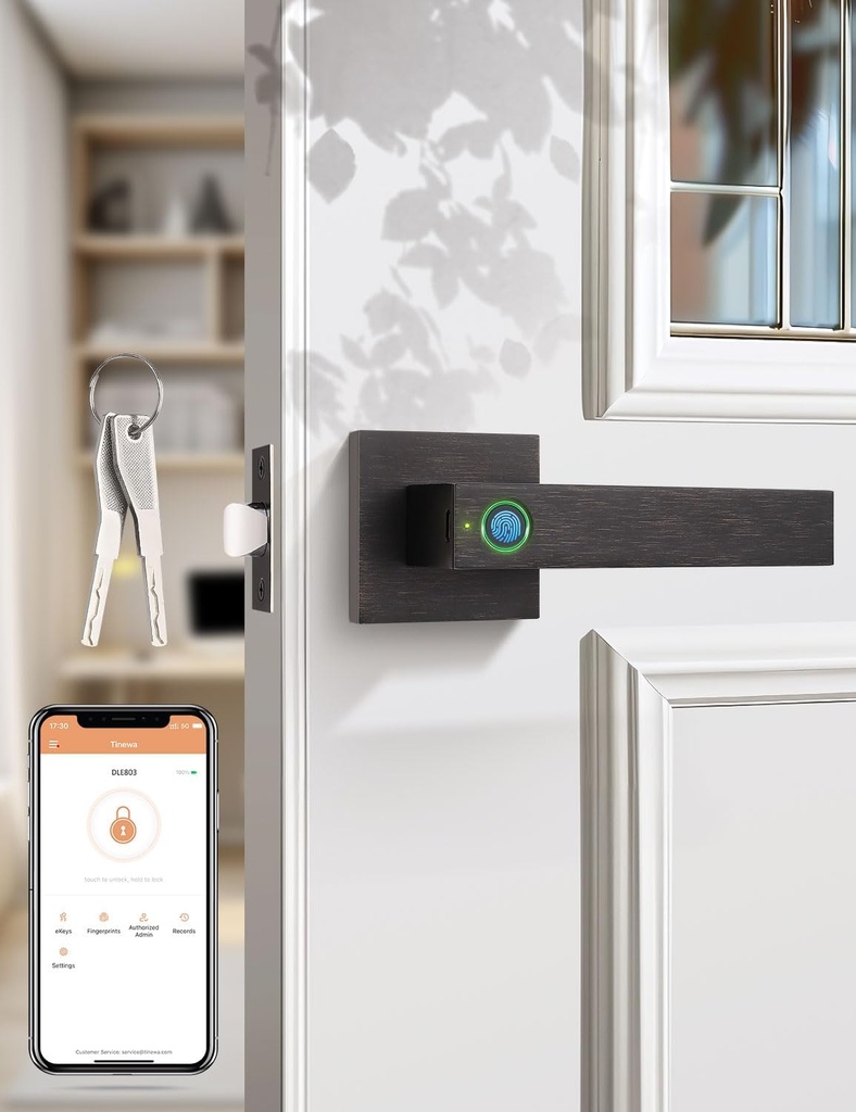 Fingerprint Door Lock, Biometric Door Knob with Smart Lock, Keyless Entry Door Handle with App, Bedroom, Office, Hotel, Pantry, Oil Rubbed Bronze