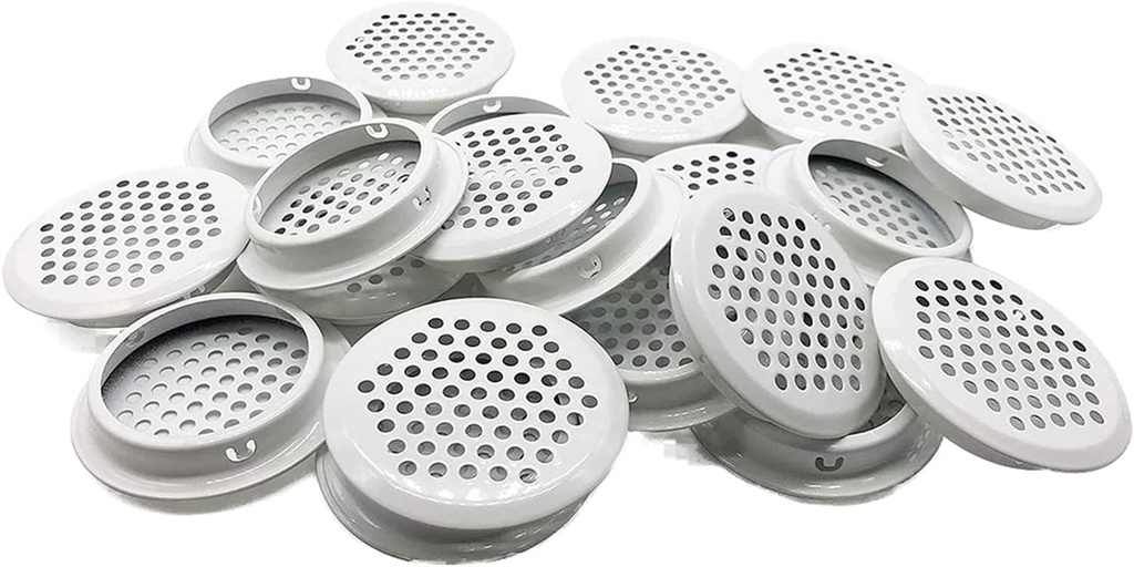 30 Pcs Air Vents 35mm Circular Soffit Vent Stainless Steel Round Vent Mesh Hole Louver for Kitchen,Bathroom,Cabinets,Wardrobes,Shoe Cabinets,Sundry Cabinets (Inclined Plane,White)