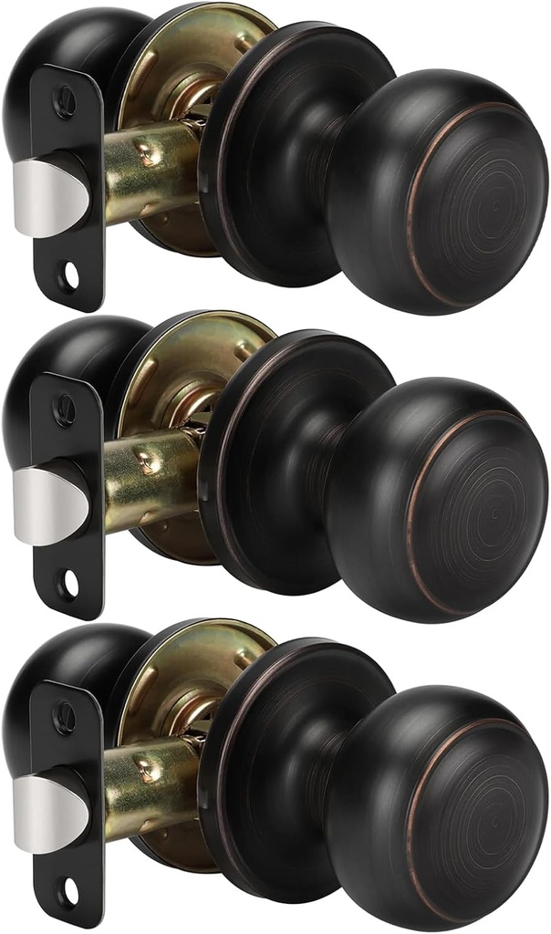 goldenwarm Bronze Passage Door Knobs, Oil Rubbed Bronze Closet Door Knobs Interior, Bronze Passage Door Knobs Set for Hallway Closet (3 Pack, Oil Rubbed Bronze)