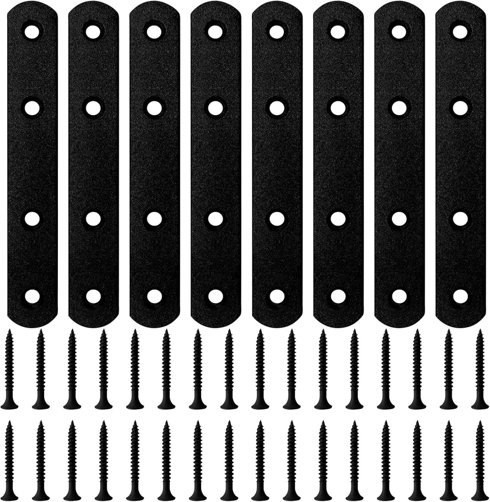 8PCS 5.00” x 0.75” Black Straight Flat Brace, Stainless Steel Sturdy Bracket, Metal Strap for Wood Furniture Chair with 32PCS Screws