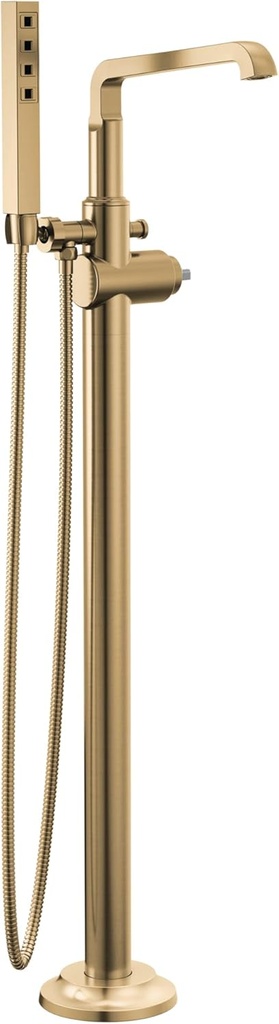 Delta Faucet Tetra Floor-Mount Freestanding Tub Filler with Hand Held Shower, Gold Tub Faucet, Lumicoat Champagne Bronze T4789-CZ-PR-LHP-FL (Valve and Handle Not Included)