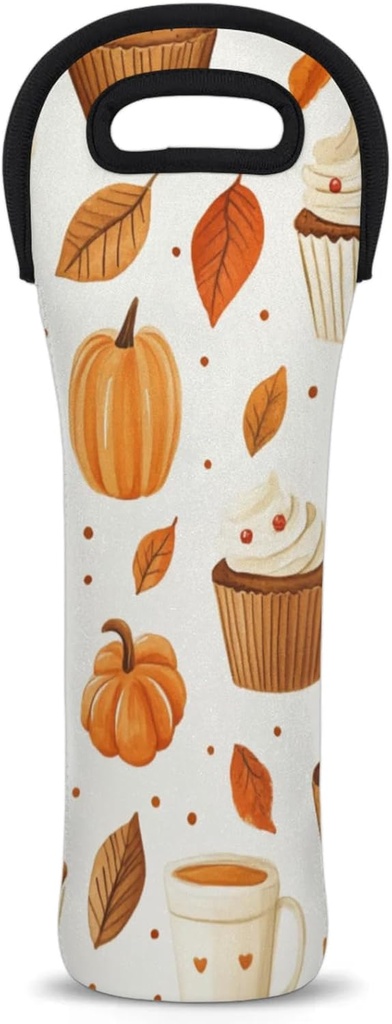 Pumpkin Cupcakes Wine Carrier Tote Bag Fall Beer Water Bottle Tote with Carry Handle Carrying Protective Holder Bag for Travel Party Picnic
