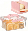 Bread Box with Slicer, Portable Airtight Bread Storage Container with Lid Handle for Kitchen Counter, Bread Keeper for Homemade Bread,Toast, Bagel, Cookies, Pink