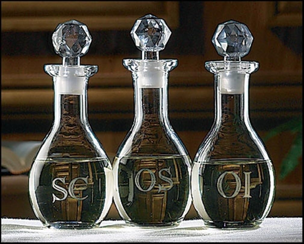 Stratford Chapel Glass Etched Chrismal Set, Set of 3, 7 Inch