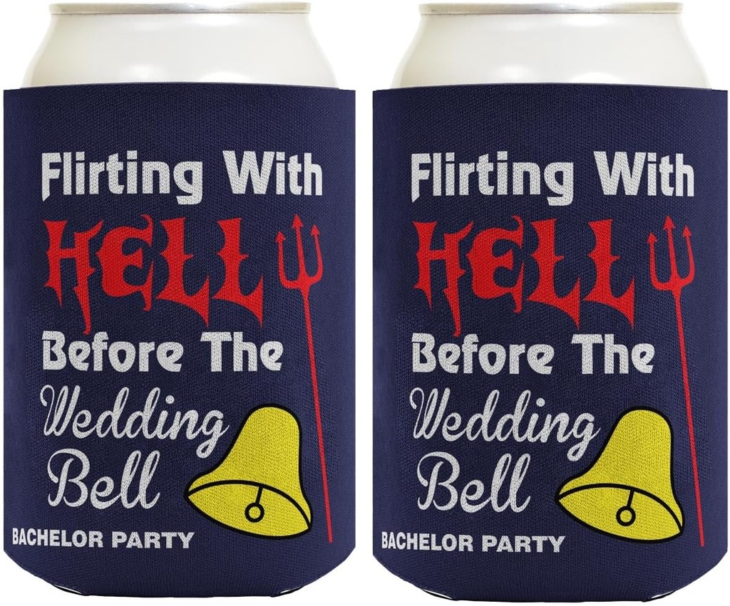 Funny Can Cooler Bachelor Party Flirting with Hell Before Bell Gag Gift Wedding Party 2-Pack Can Drink Thermocoolers