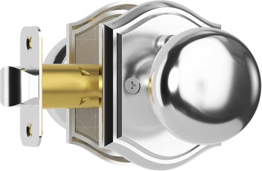 Door Knobs Interior, Classic Decorative Bright Chrome Privacy Door Knob Perfect for Bedroom or Bathroom Doors, Durable Stylish Hardware for Indoor Use- 1 Pack