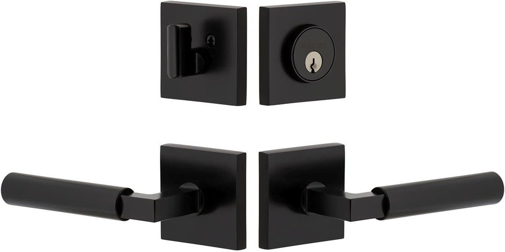 Viaggio QADCON-STH_Combo_234_RH Quadrato Right Handed Solid Brass Single Cylinder Keyed Entry Door Lever Set and Deadbolt Combo Pack - 2-3/4" Backset - Satin Black