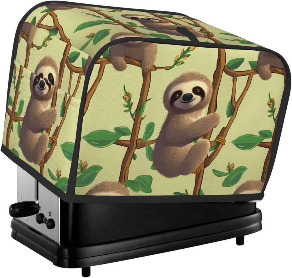 Cute Cartoon Sloths Toaster Cover 2 Slice, Two Slice Bread Machine Covers Quilted Toaster Dust Cover Universal Size Kitchen Small Appliance Cover With Top Handle