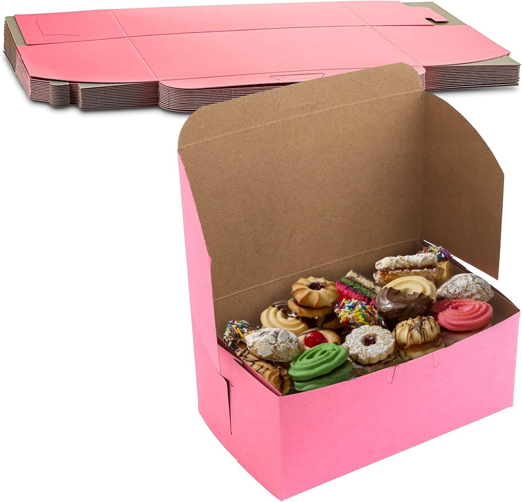 MT Products Pink Pastry Boxes 8" x 5" x 3.5" - Kraft Bakery Boxes No-Window (Pack of 25) - Made in USA