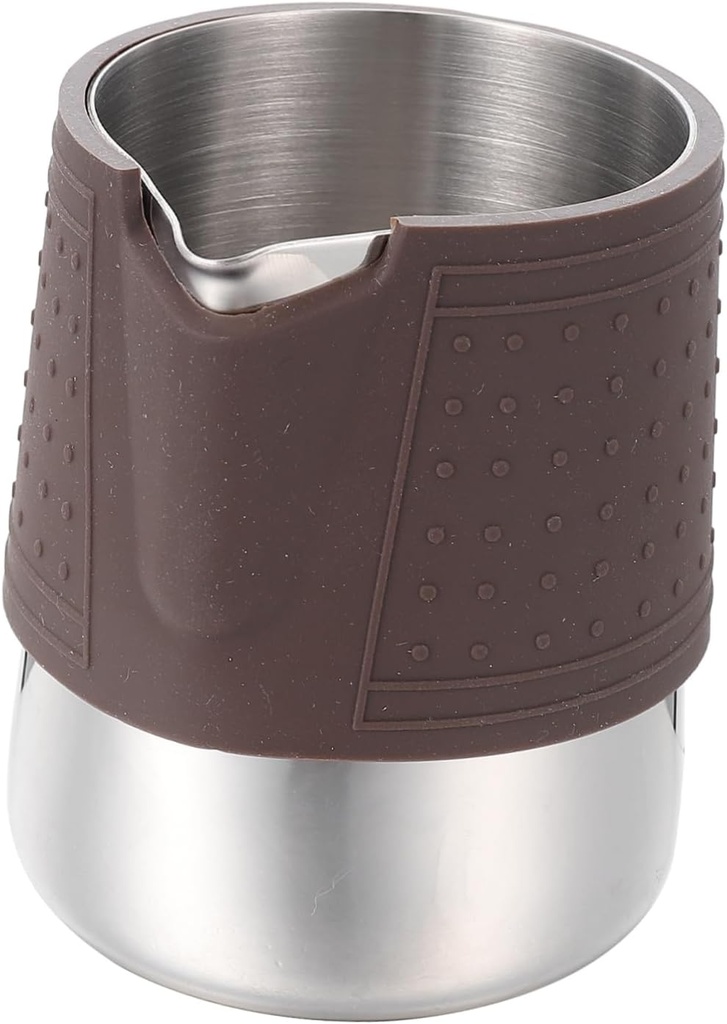 Healifty Stainless Steel Milk Frothing Pitcher with Scald Silicone Sleeve Comfortable Grip Coffee Frother Cup for Latte Art and Cappuccino DIY Easy to Clean Household Frothing Pitcher