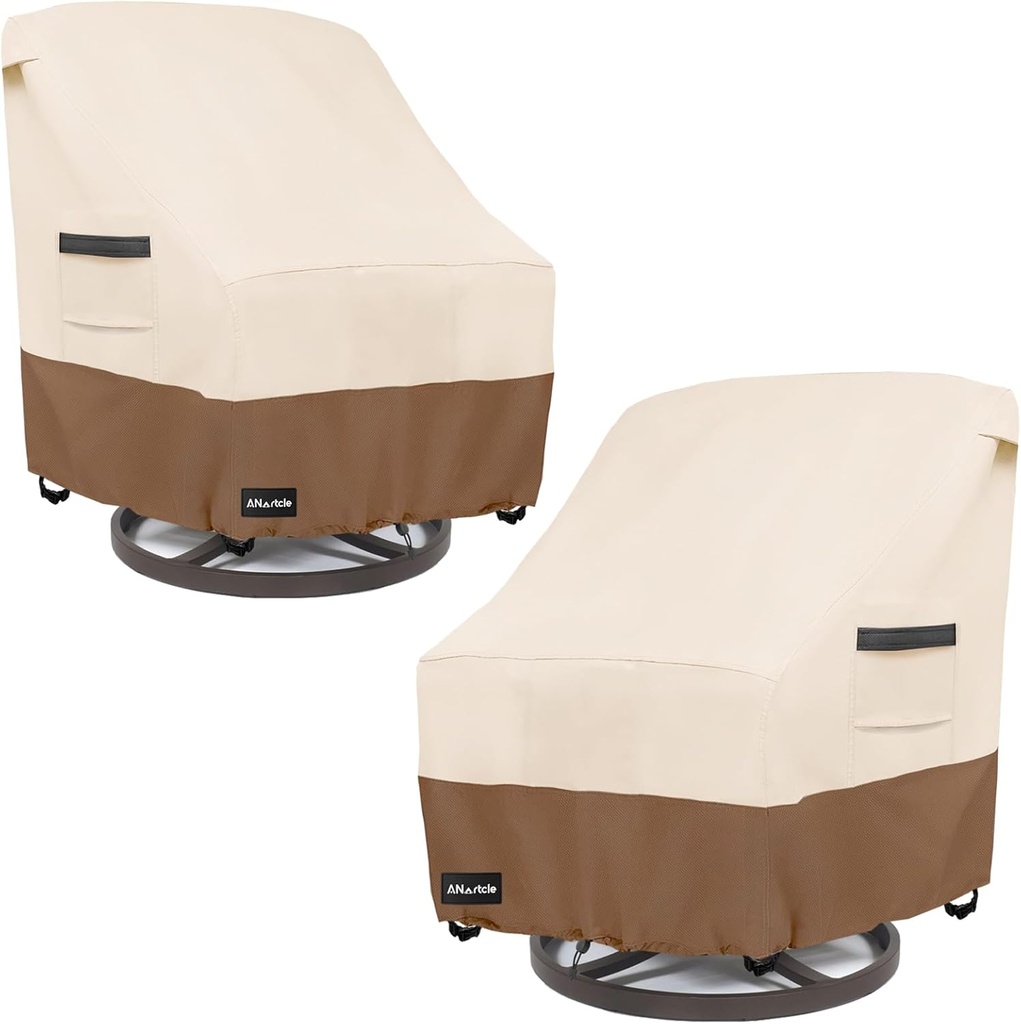 Outdoor Swivel Lounge Chair Cover 2 Pack,600D Waterproof Heavy Duty Outdoor Chair Covers(30 W x 34 D x 38.5 H inches),Patio Swivel Chair Covers for Outdoor Furniture,Beige&brown.