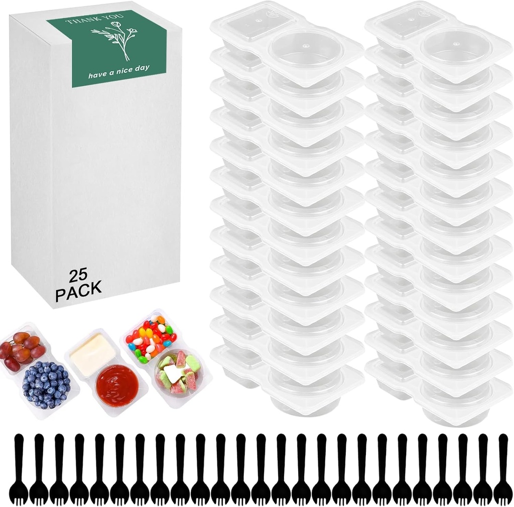 25PCS Double Compartment Snack Containers, Snackle Box Container，Meal Prep Containers, Used For Leak Proof Seasoning Storage During Lunch, Party Gatherings, And Travel