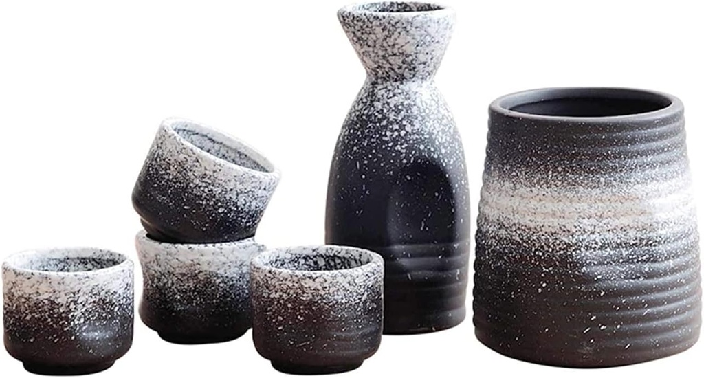 6 PCS Sake Set with Warmer, Japanese Traditional Ceramic Mini Japanese Sake Sets with Sake Serving, 1 Sake Pot, 4 Sake Cup and Warmer Cups