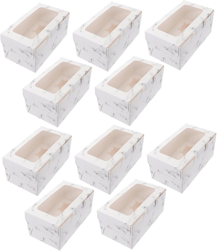 Cabilock 10Pcs Cupcake Packaging Boxes with Window Food Grade Paper Cupcake Containers for Baking Goods