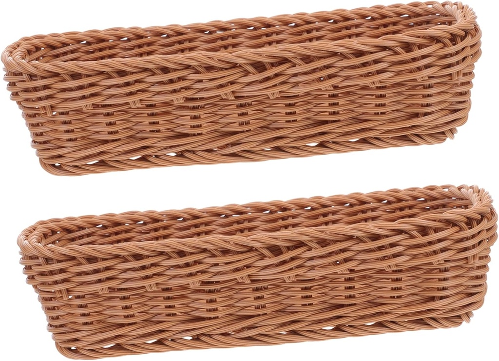 Cabilock 2pc Wicker Storage Basket Silverware Rustic Cutlery Organizer Woven Fruit Basket