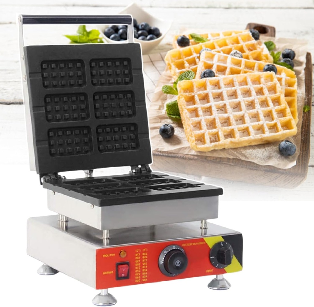 Commercial Waffle Maker 6 Slices, Stainless Steel Belgian Waffle Maker Machine 1650W 1750 W Square, Pan Cake Baking Machine Nonstick Plates,110V