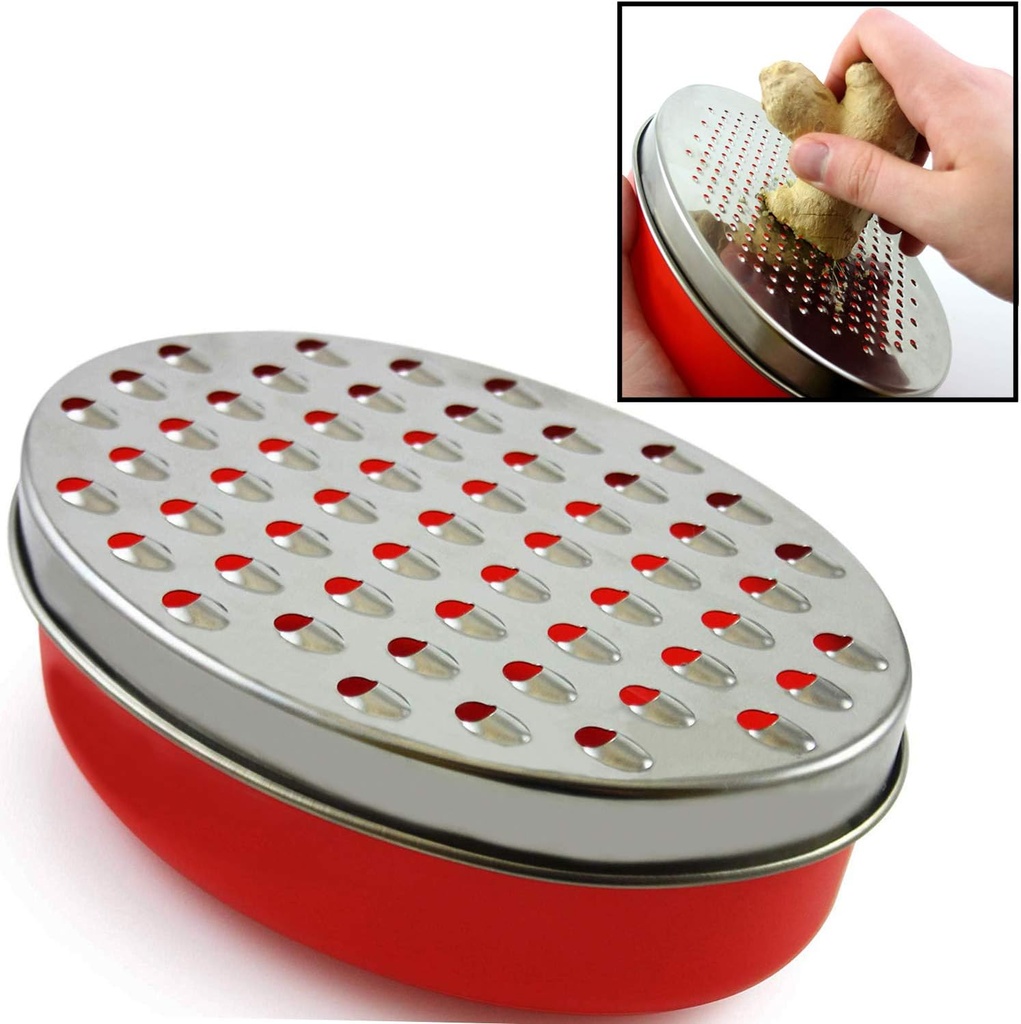 Cheese Grater Citrus Lemon Zester with Food Storage Container & Lid - Perfect For Hard Parmesan Or Soft Cheddar Cheeses, Ginger, Vegetables, Butter, Chocolate & Nutmeg (Red)